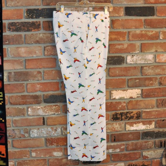 Vintage 60s 70s White Golf Pants, All Over Print. Par, Bogey, Eagle W 30-36" - Picture 3 of 4